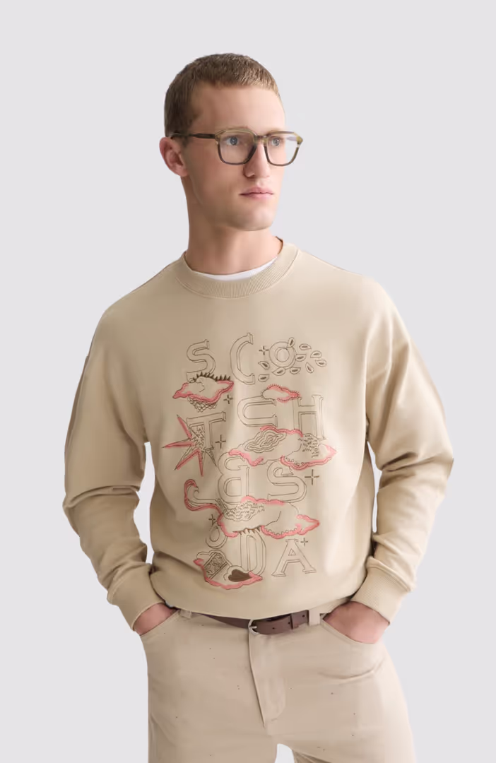 Front embroidered artwork relaxed-fit sweatshirt