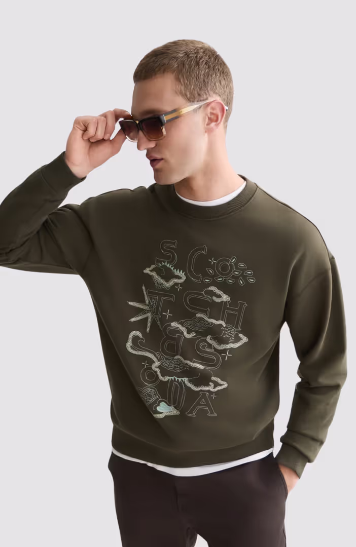 Front embroidered artwork relaxed-fit sweatshirt