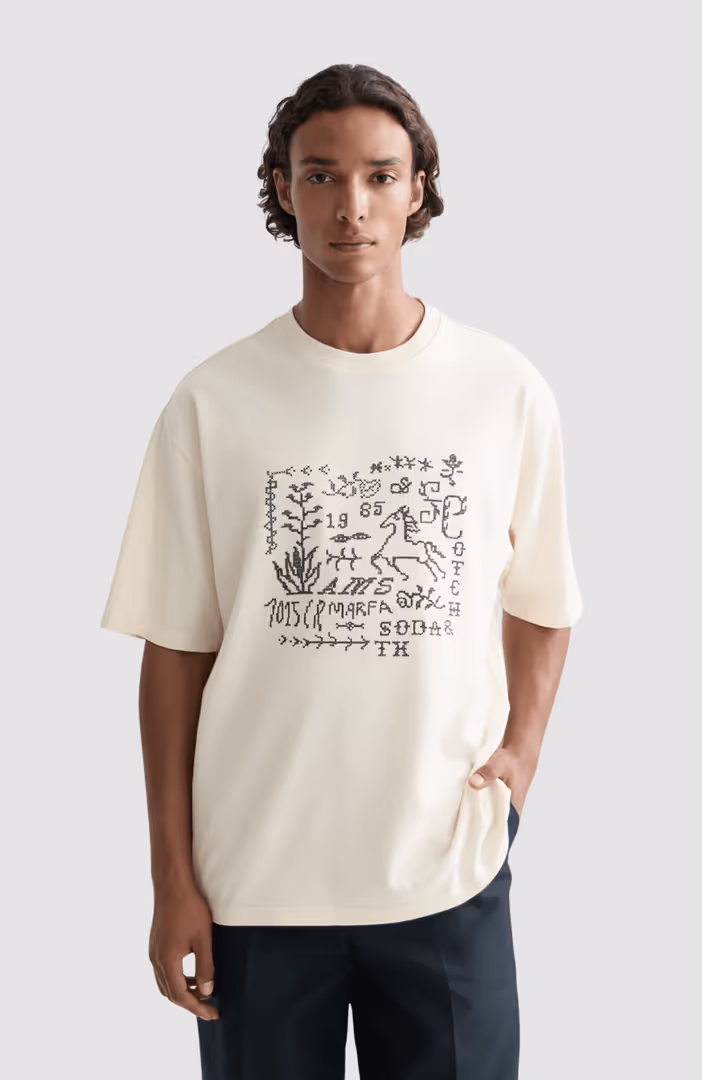 Cross-stitched front artwork loose-fit T-shirt