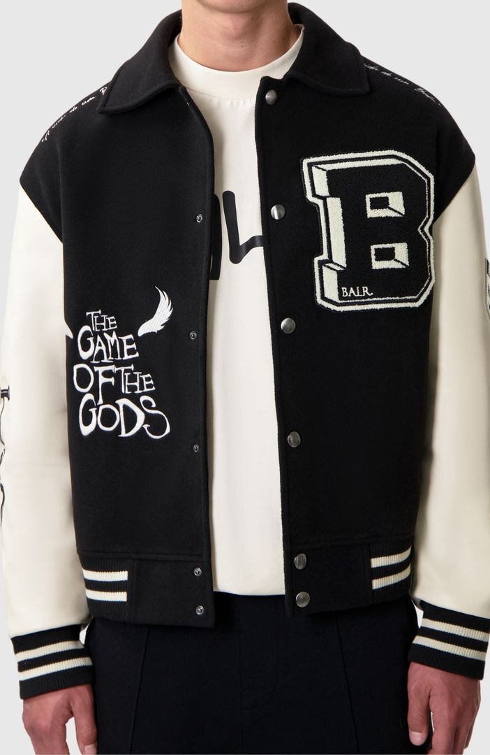 Game of the Gods Graffiti Box Fit Varsity Jacket