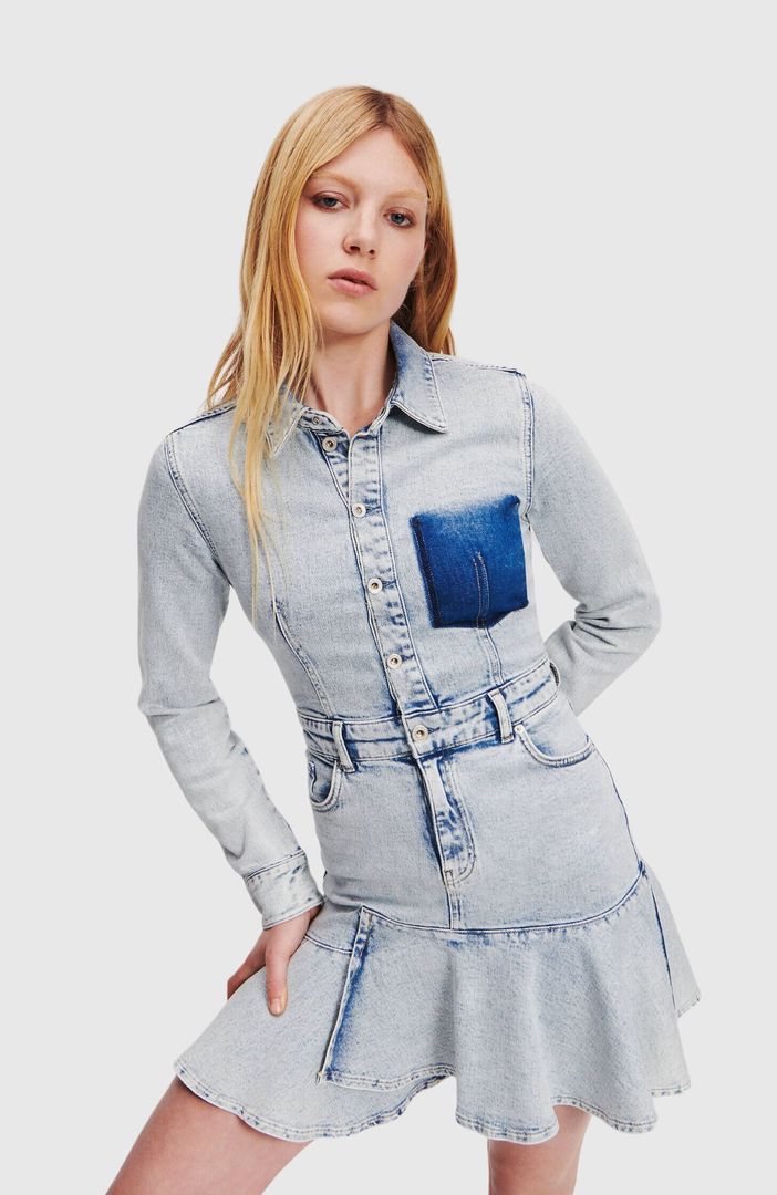 KLJ Ruffled Hem Denim Dress