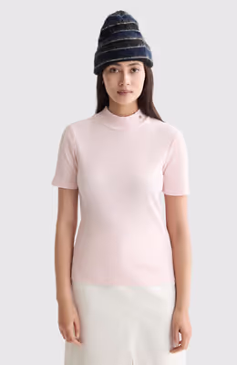 Mock neck rib T-shirt