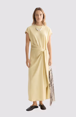 Relaxed linen blend ankle length tie dress