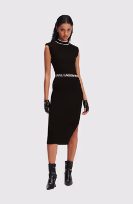 Slvs High Neck Knit Dress