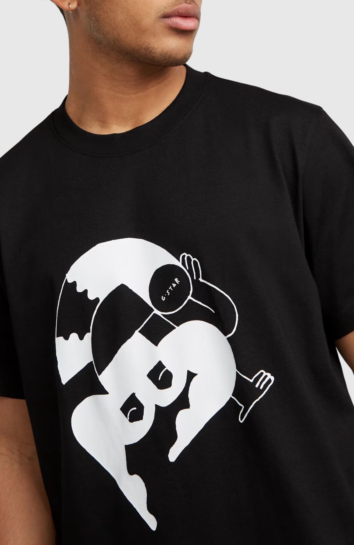 T-Shirt Uomo G-STAR Illustration Leg Loose – Bianca/Nera, Vestibilità Comoda E Look Originale