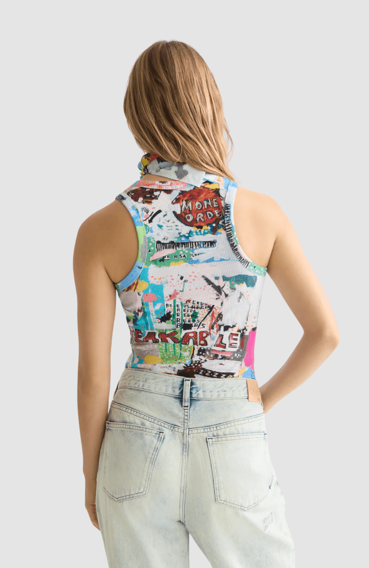 Basquiat all over printed rib racer tank