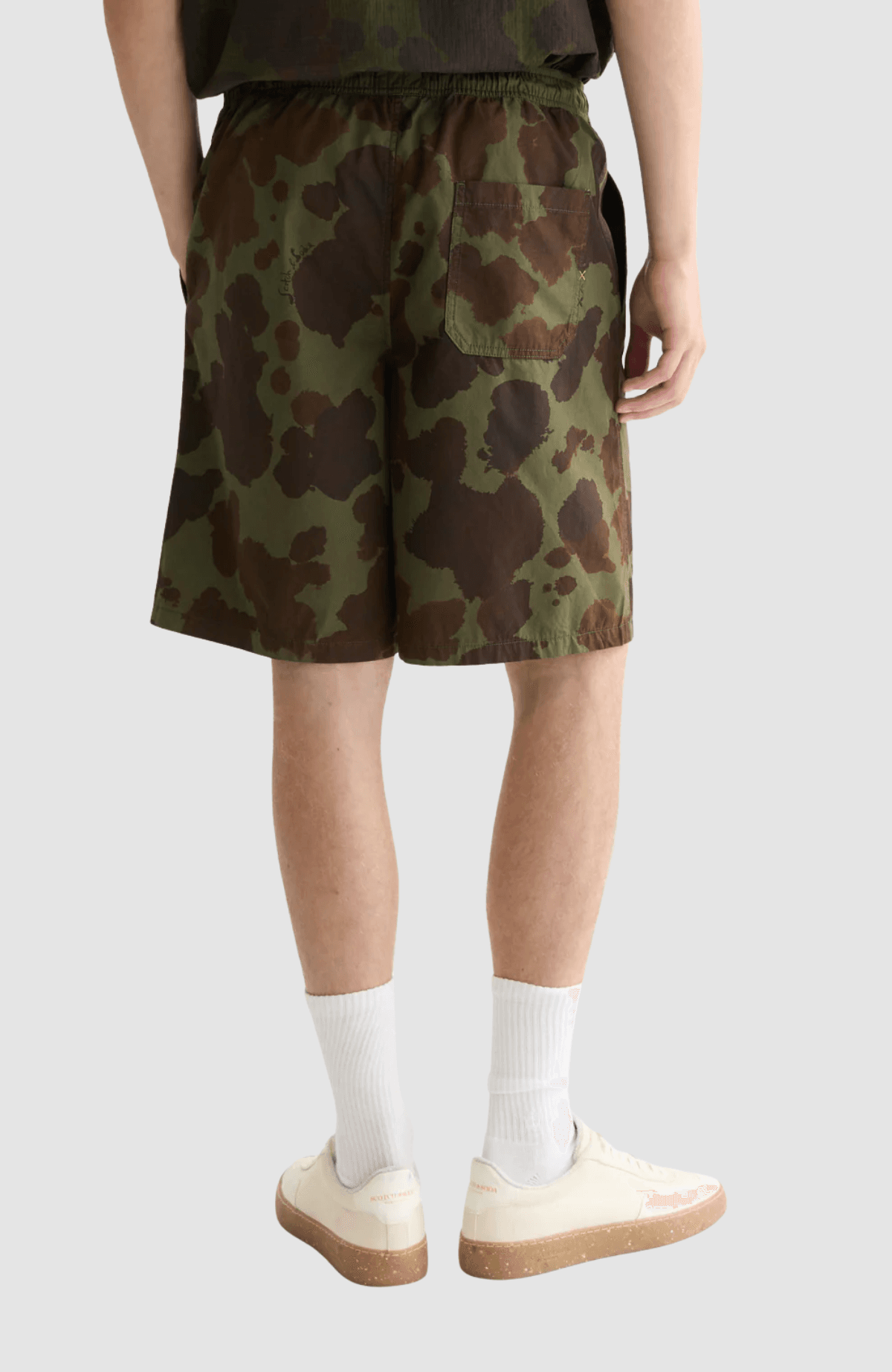 Printed washed poplin loosefit bermuda shorts