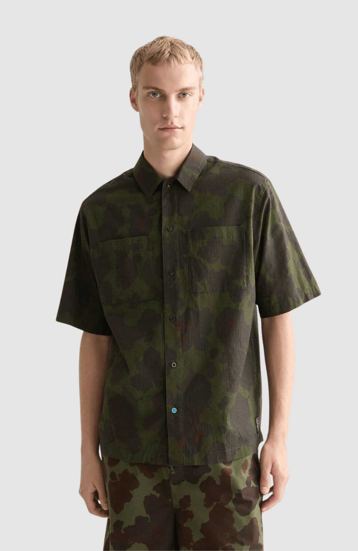 Printed cotton ripstop relaxedfit shortsleeved shirt