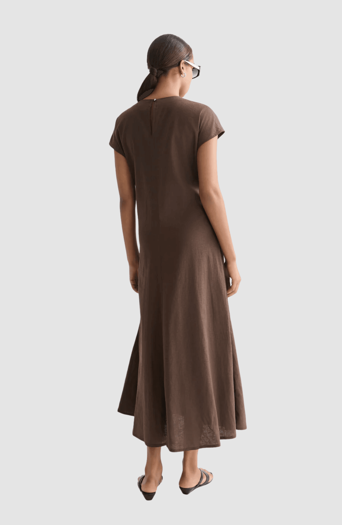Relaxed linen blend ankle length tie dress