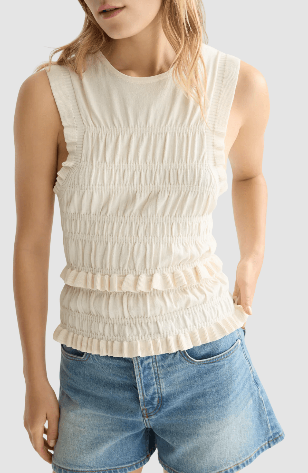 Smock stitch knitted tank