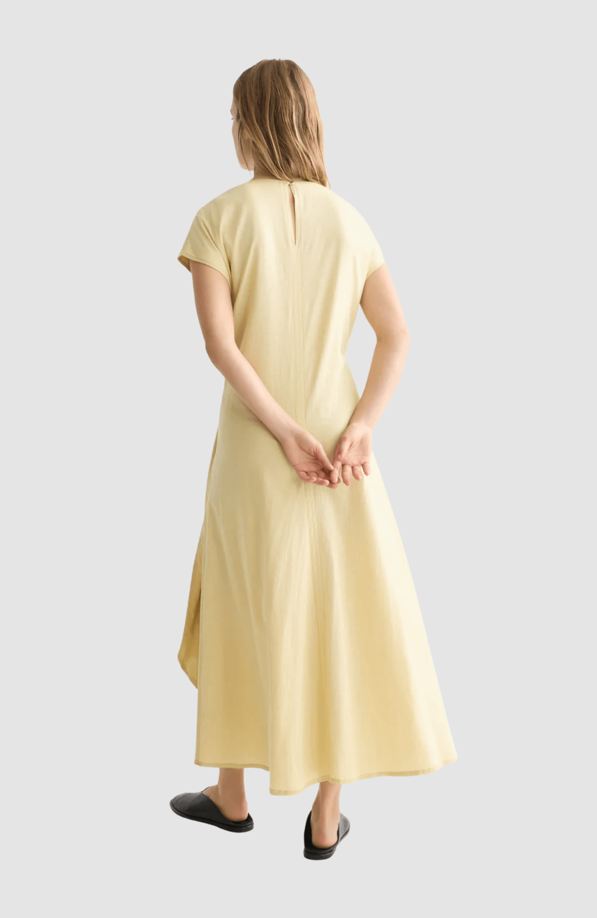 Relaxed linen blend ankle length tie dress