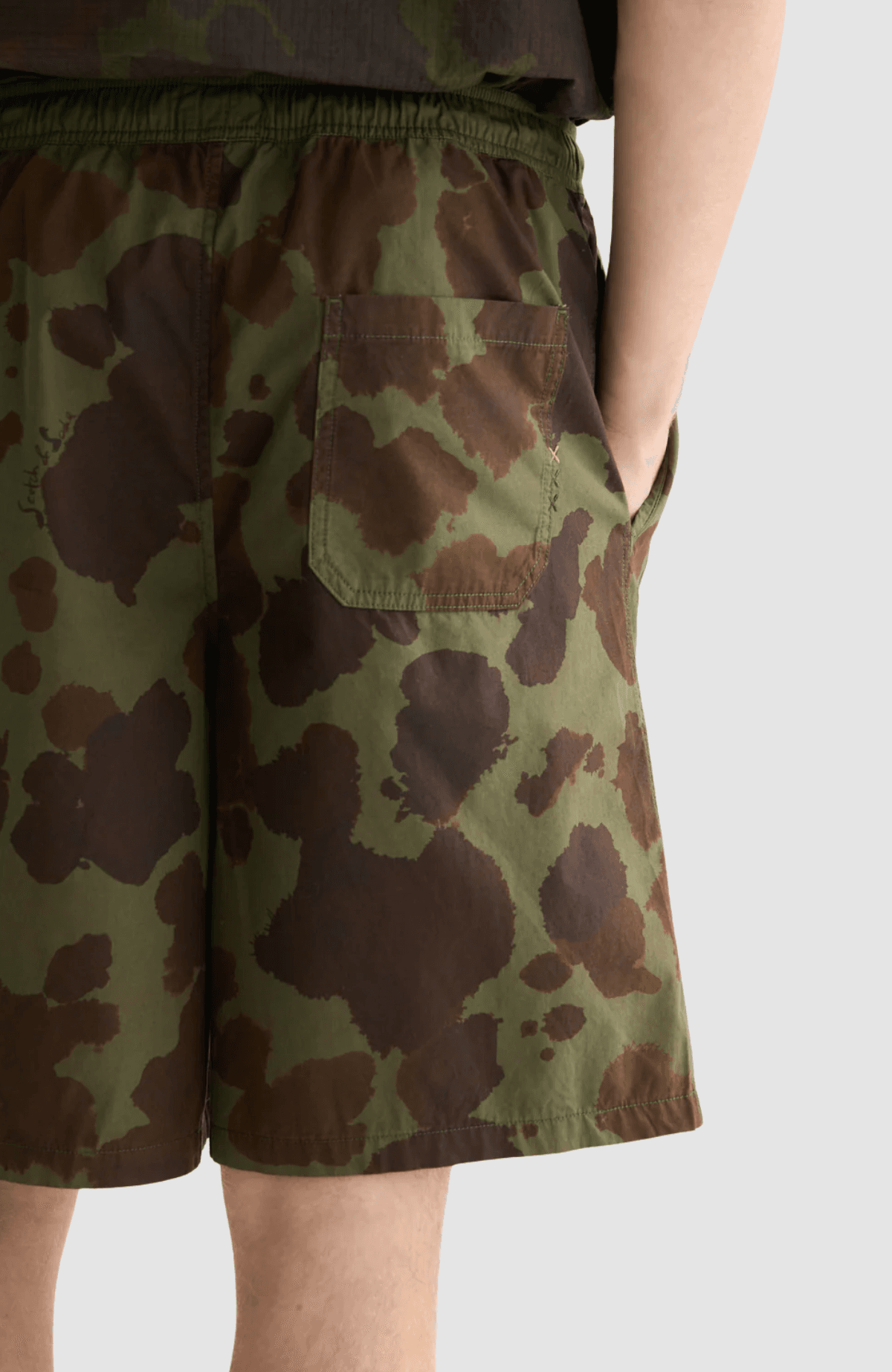 Printed washed poplin loosefit bermuda shorts