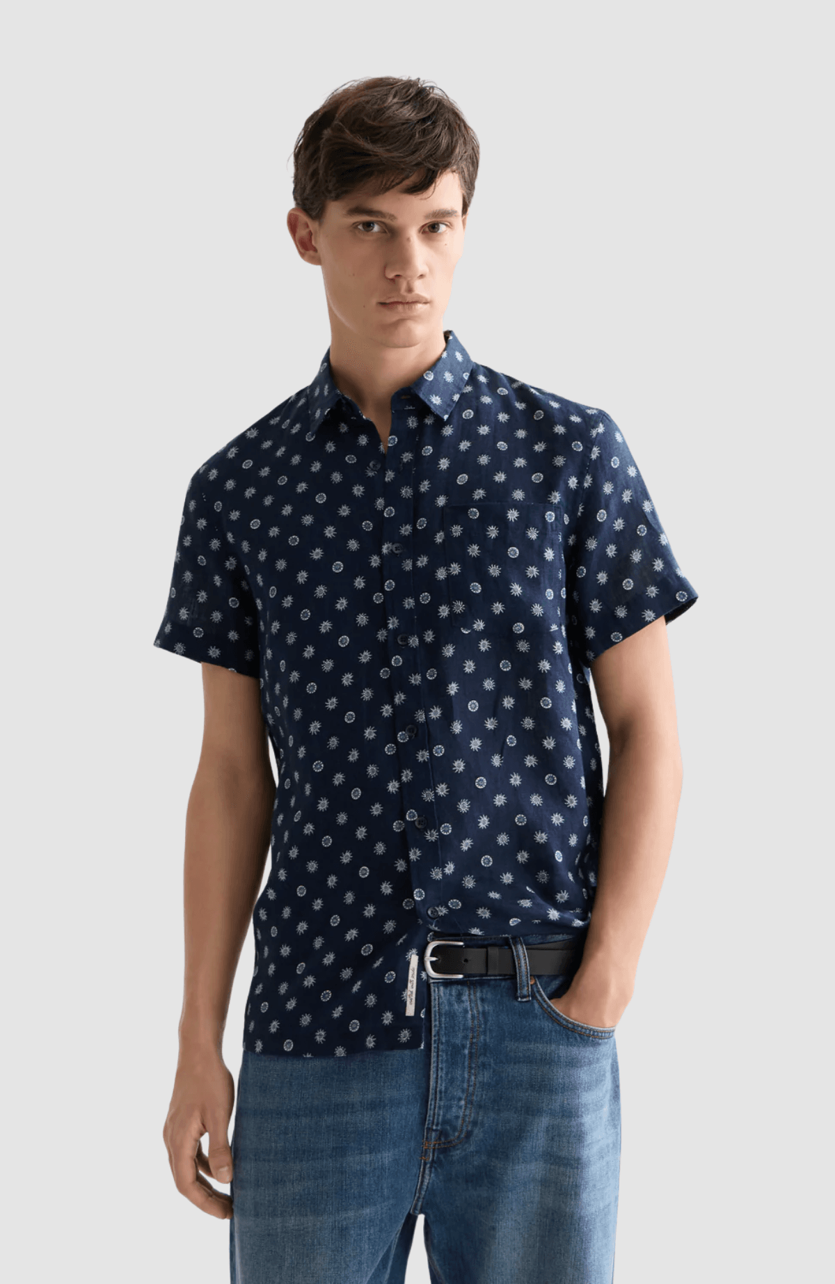 Printed linen regularfit shortsleeved shirt