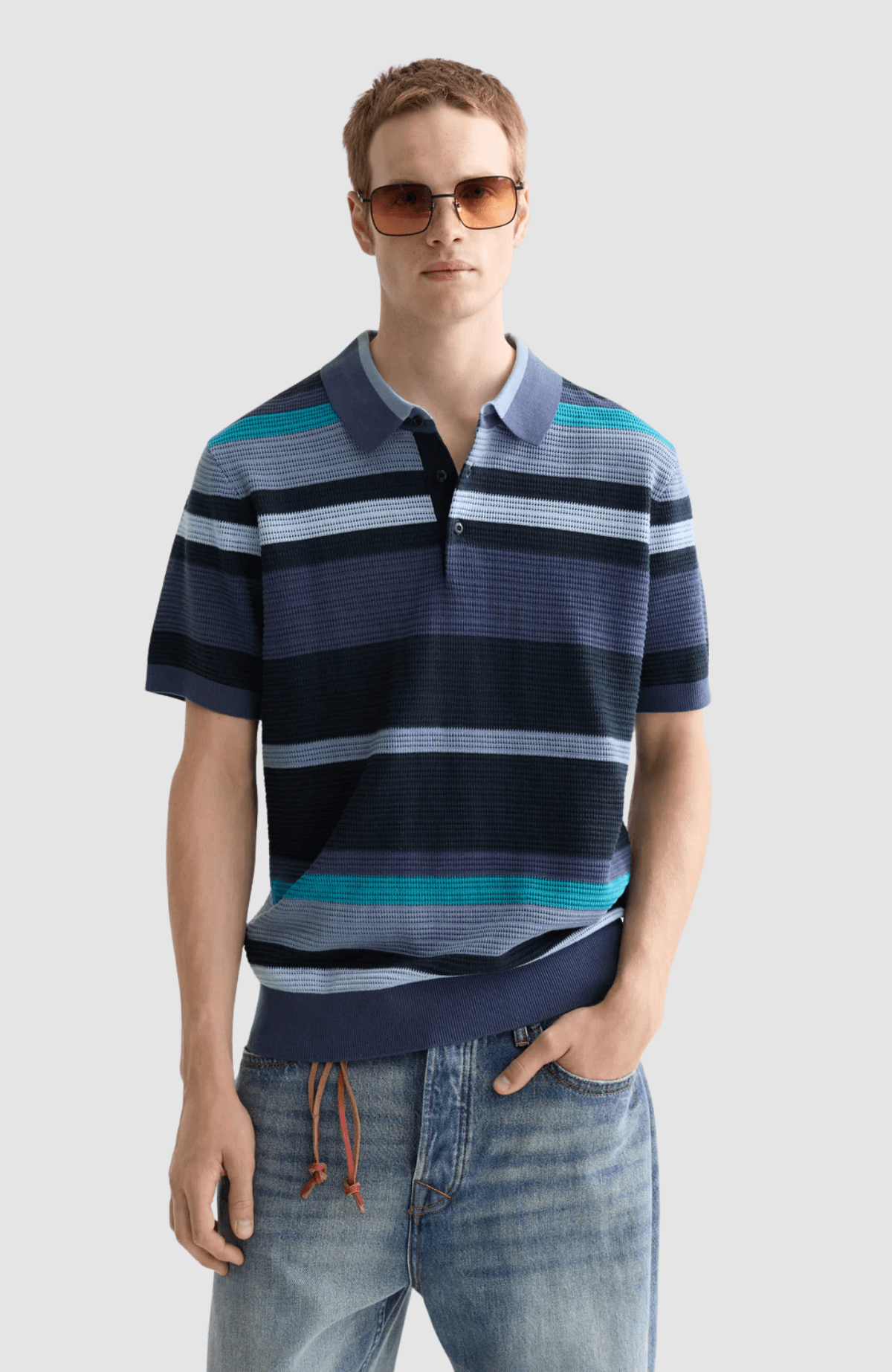 Knitted striped regular-fit polo
