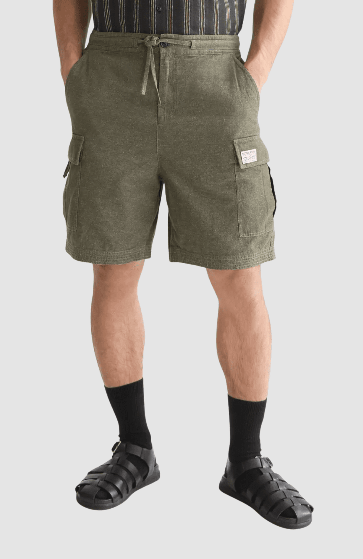 Linenblend relaxedfit cargo bermuda shorts