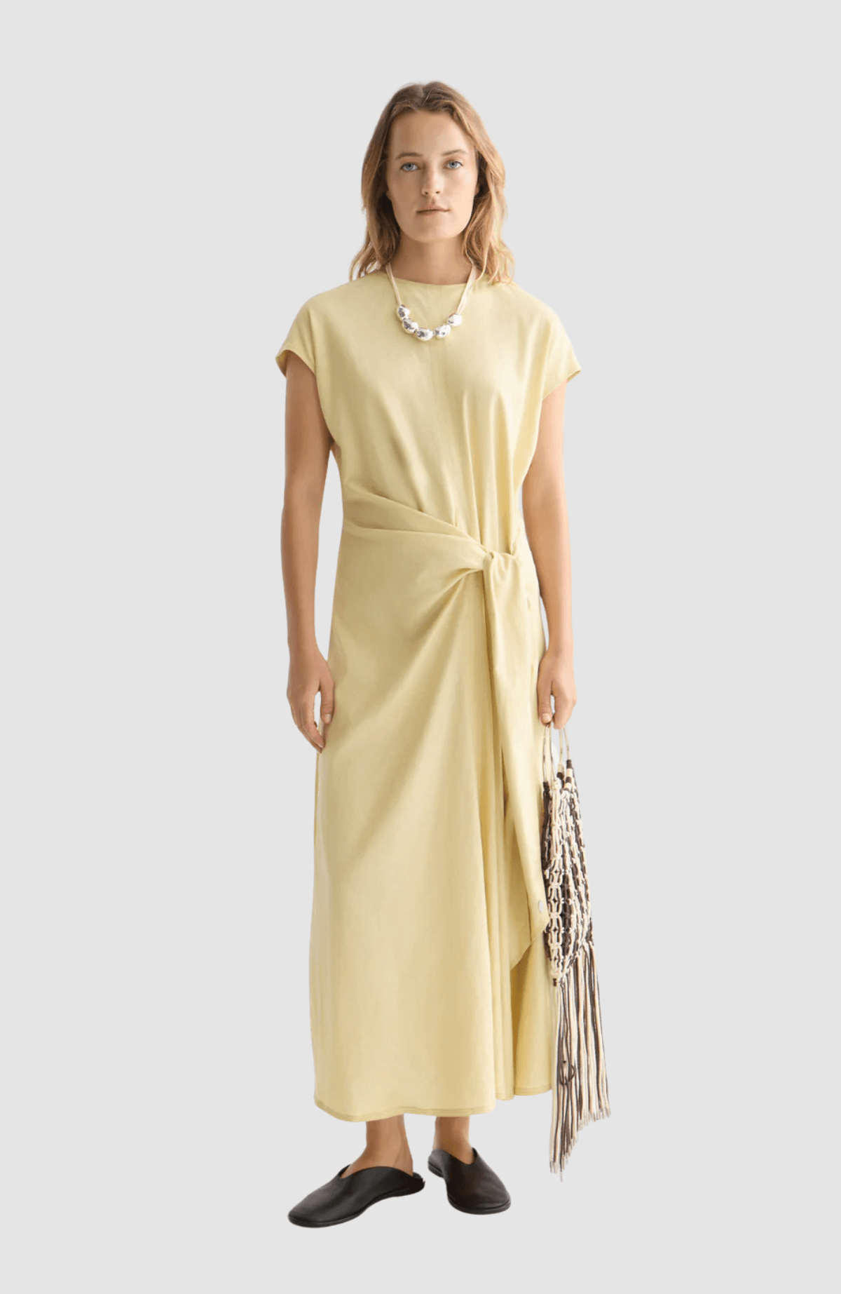 Relaxed linen blend ankle length tie dress