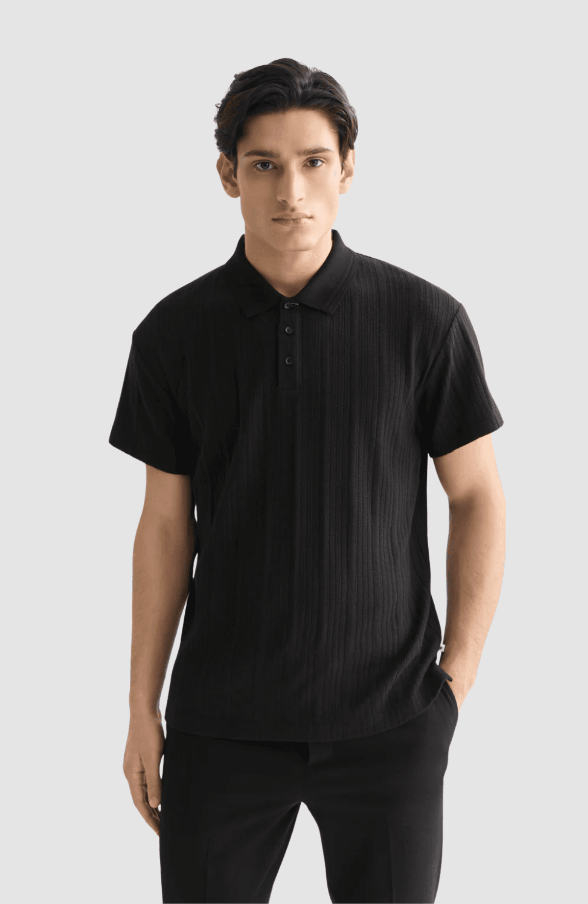 Structured ribbed relaxedfit polo
