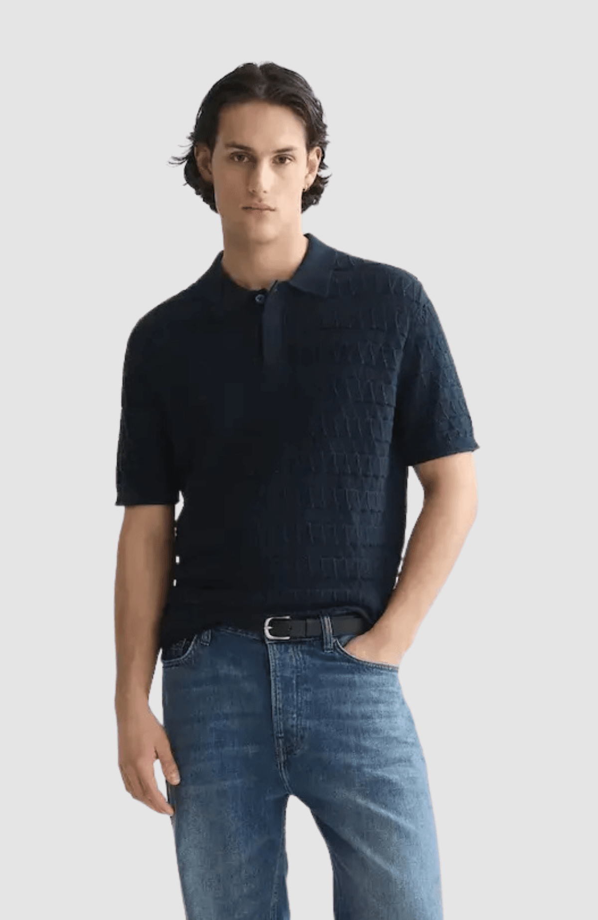 Pointelle knitted regular fit polo