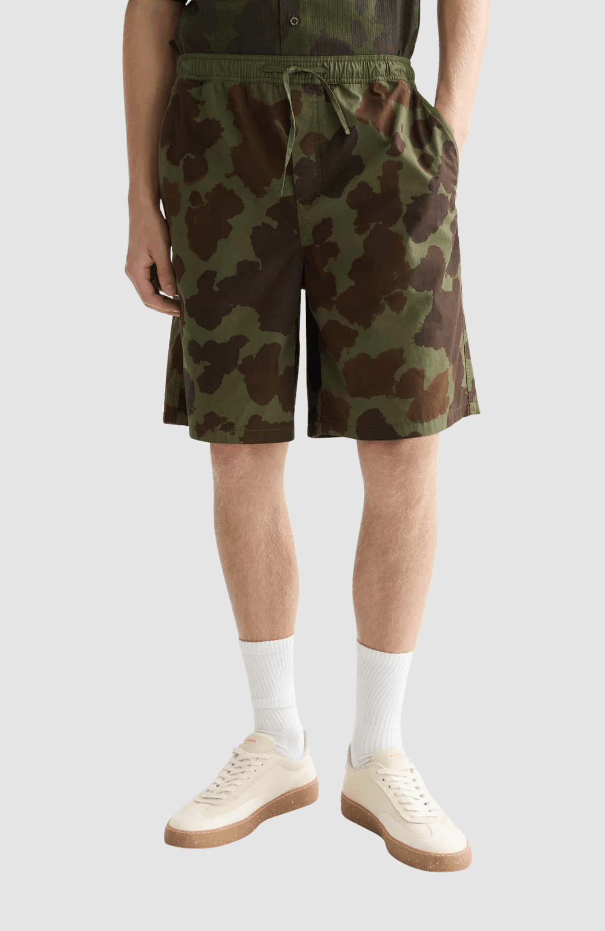 Printed washed poplin loosefit bermuda shorts