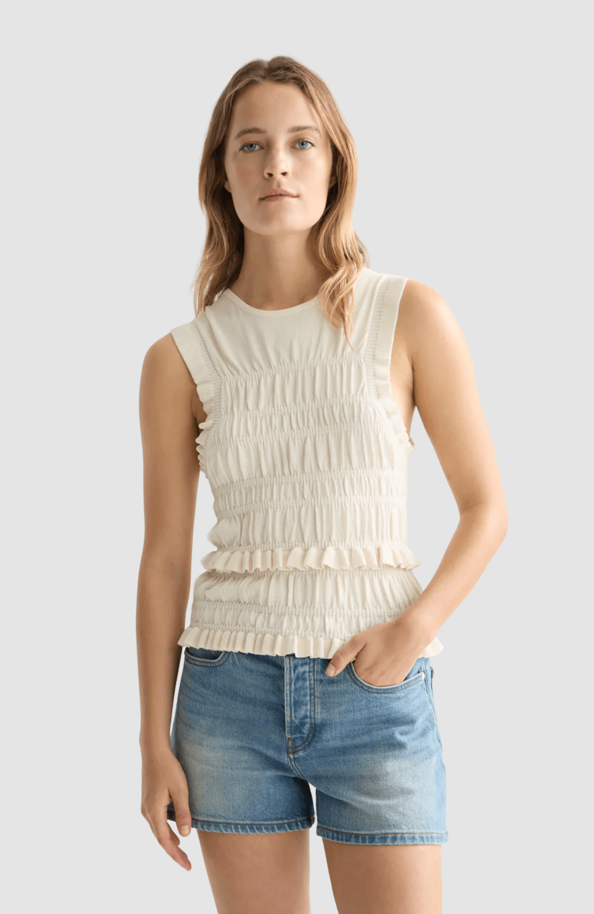 Smock stitch knitted tank