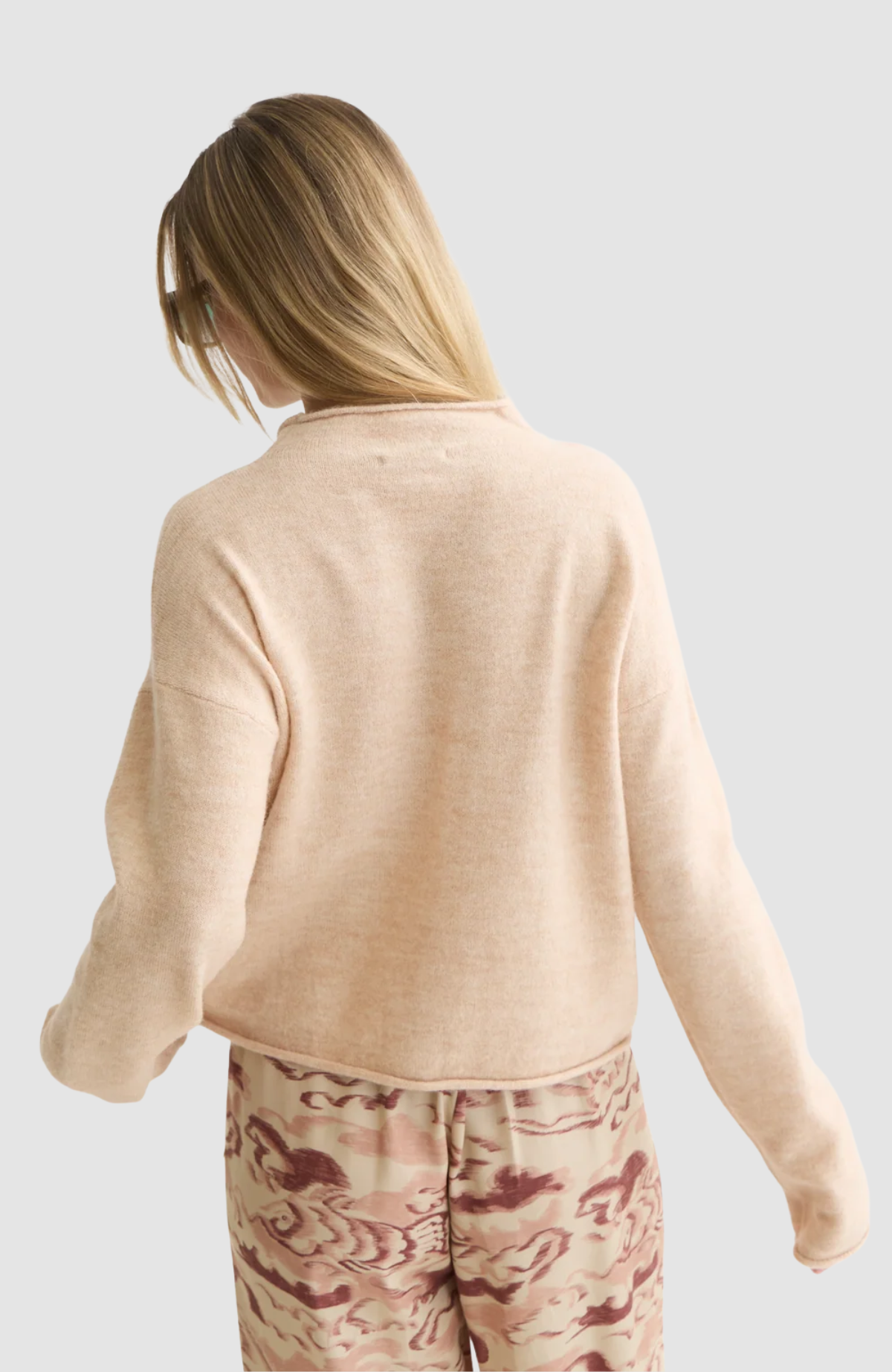 Fuzzy funnel-neck cardigan
