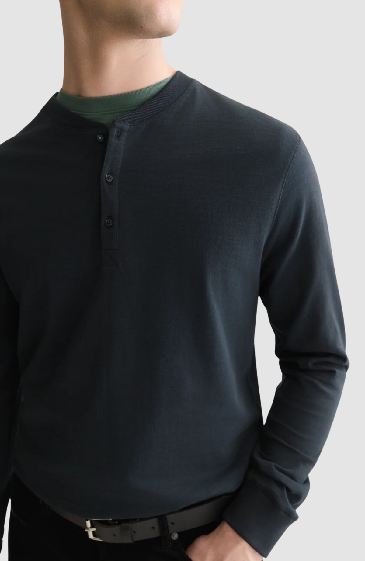 Henley slub regular-fit long sleeved T-shirt