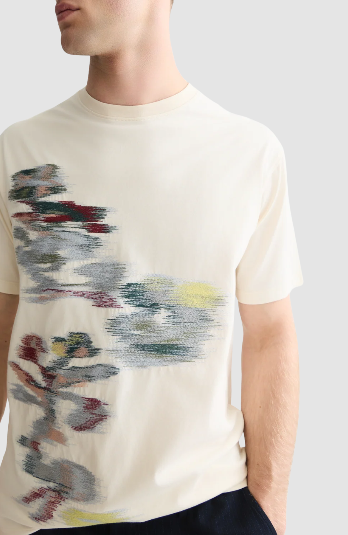 Embroidery placed artwork loose-fit T-shirt