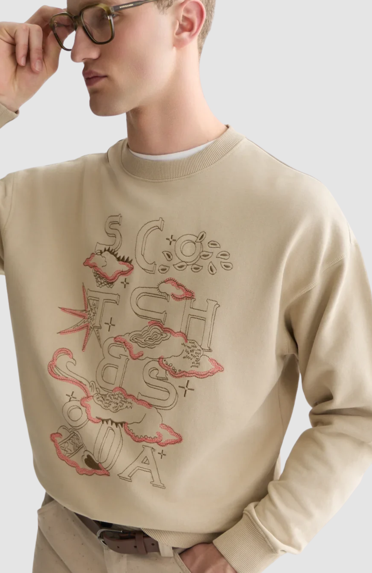 Front embroidered artwork relaxed-fit sweatshirt
