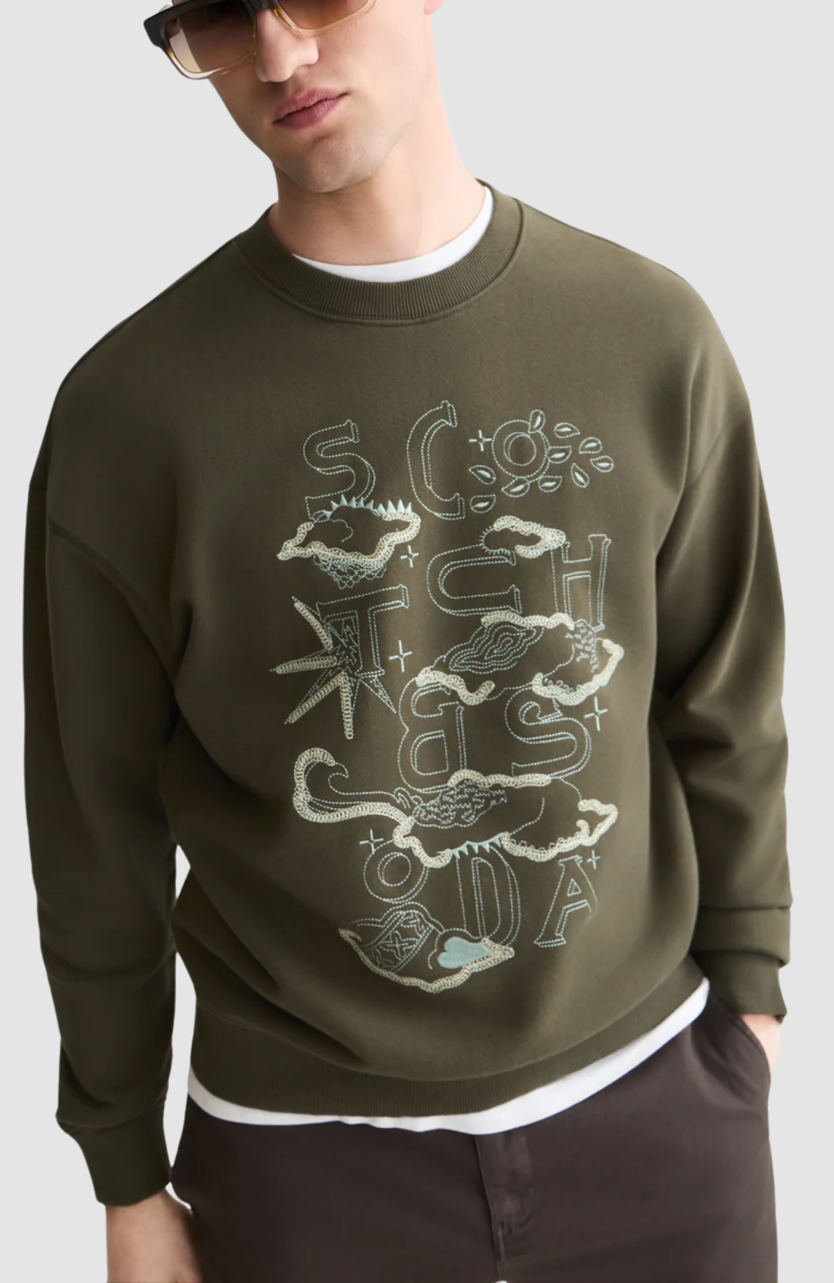 Front embroidered artwork relaxed-fit sweatshirt