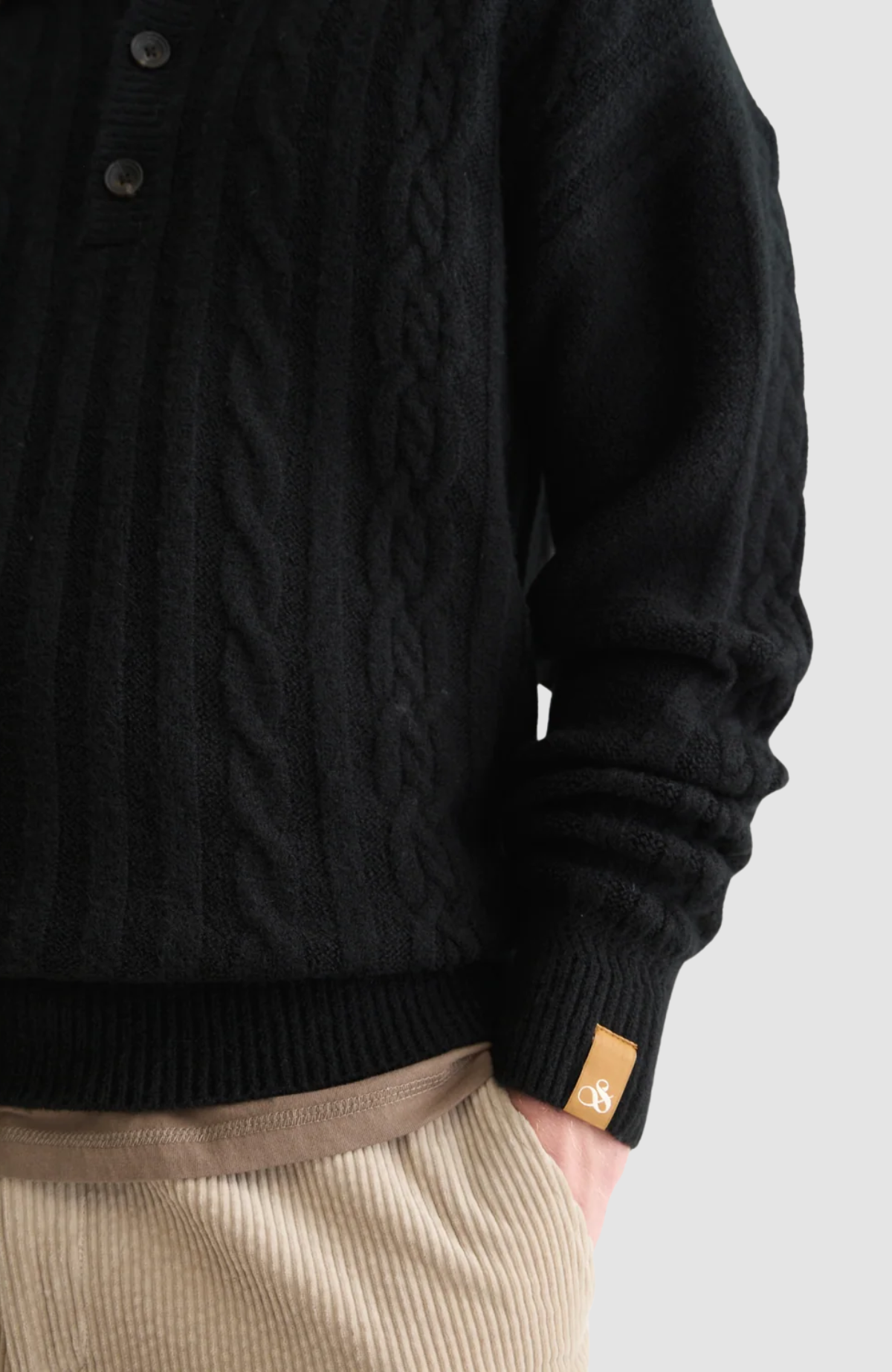 Soft knit polo cable dropped shoulder pullover