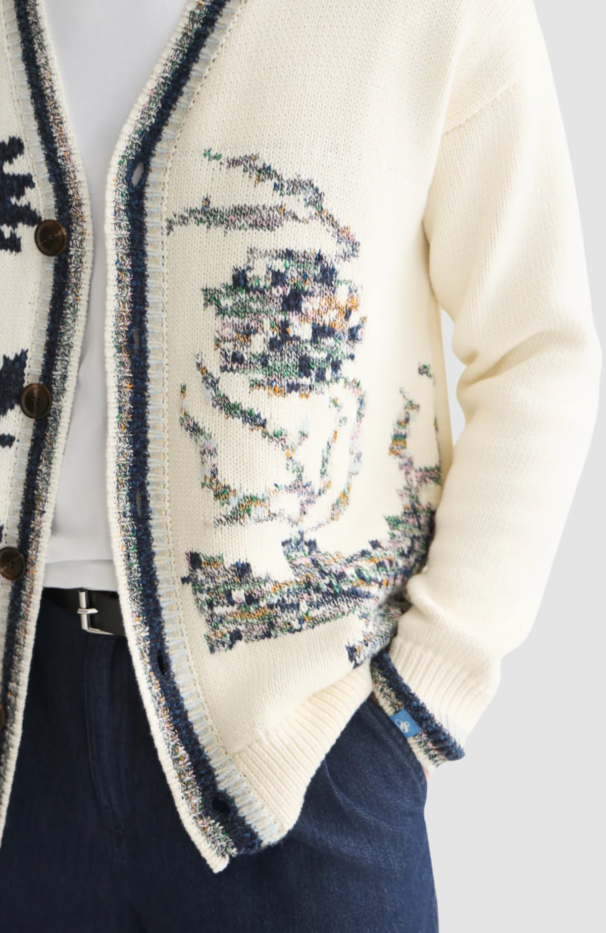 Intarsia cotton-blend dropped shoulder cardigan