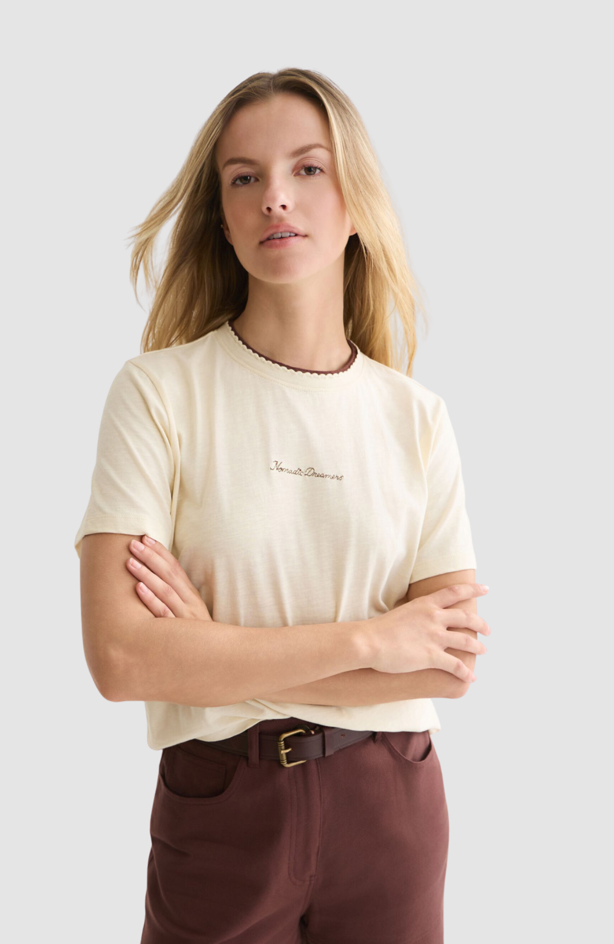 Chest embroidery regular-fit T-shirt