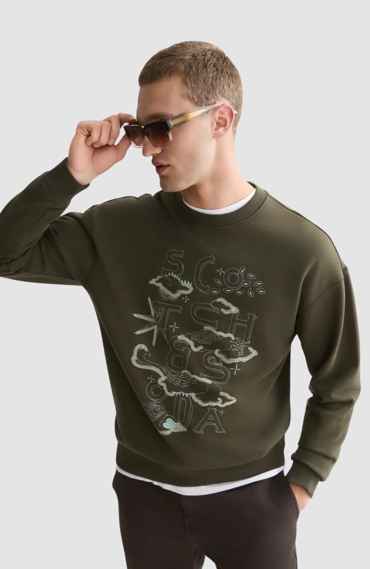 Front embroidered artwork relaxed-fit sweatshirt
