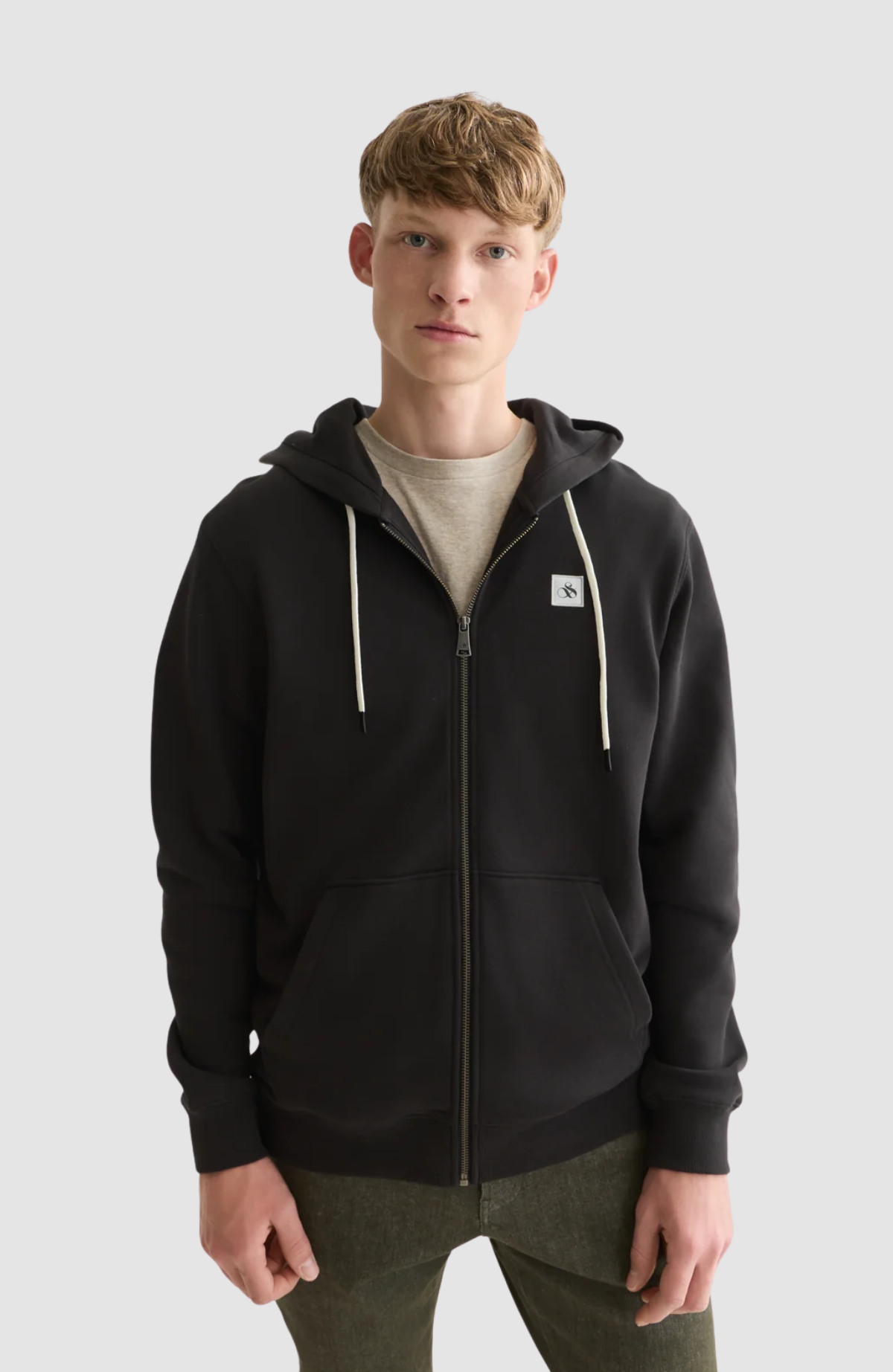 Logo badge regular-fit zip-through hoodie
