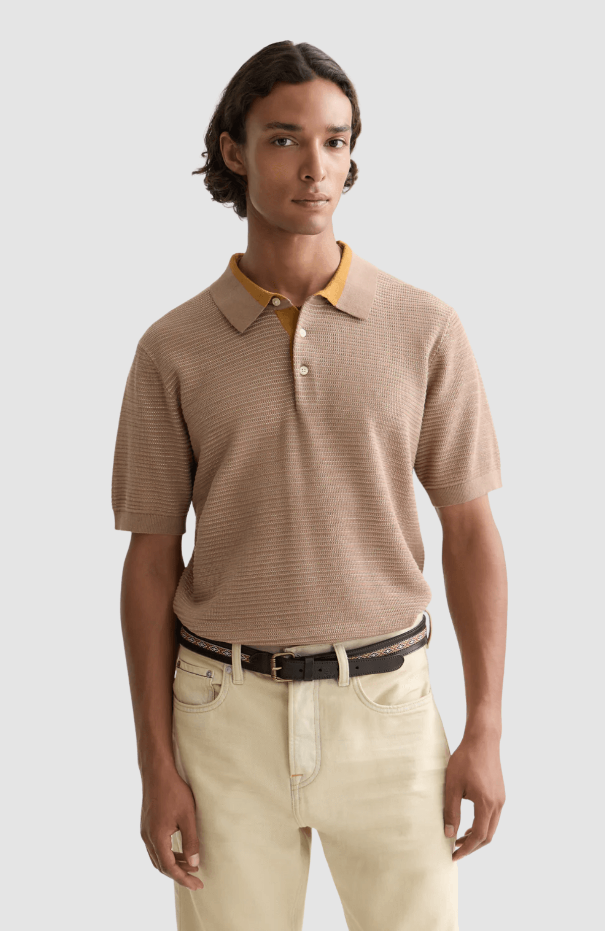 Structured knitted regular-fit polo