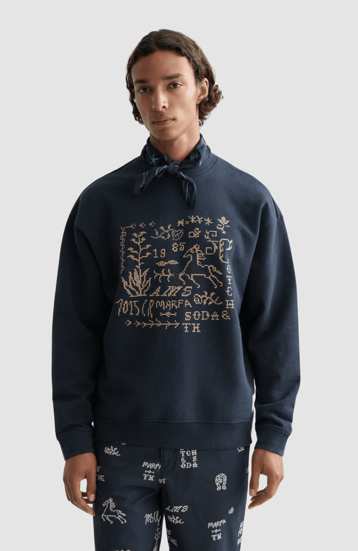 Cross stitch artwork relaxed-fit sweatshirt