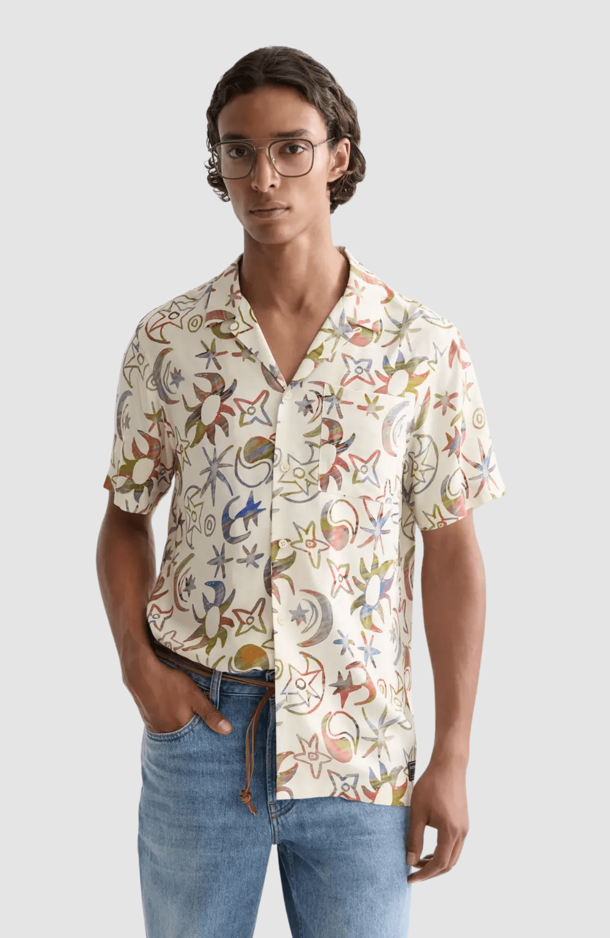 Printed viscose short-sleeve shirt